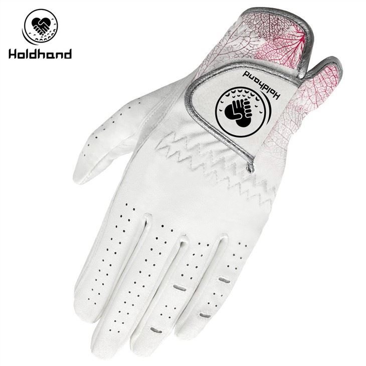 Special Designs Ladies' Golf PU Leather Gloves With Red Catton Print Pattern
